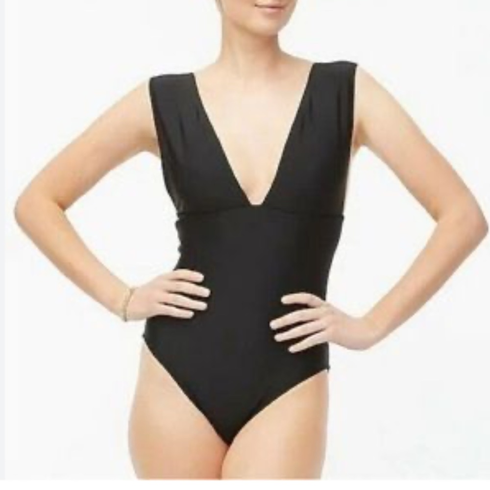 J. Crew factory black one piece swimsuit plunge L Large - Picture 2 of 7